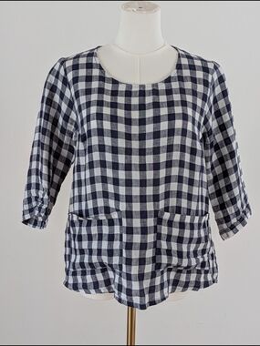 Pyne Smith Gingham Linen Top Pockets - S